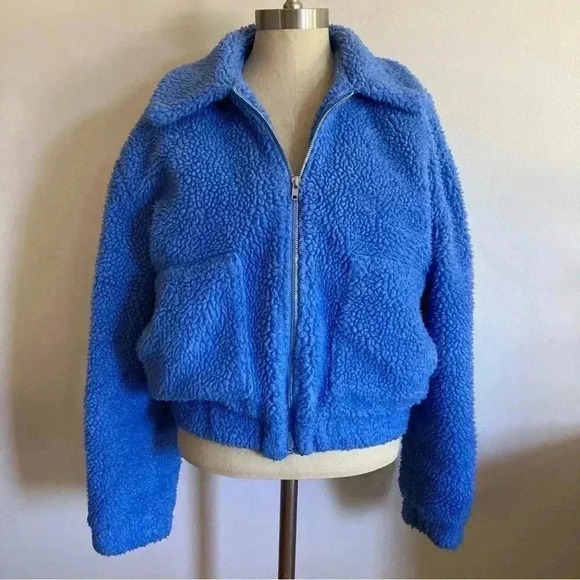 Angel Kiss Blue Sherpa Bomber Zip Up Jacket Size Small - Picture 1 of 7